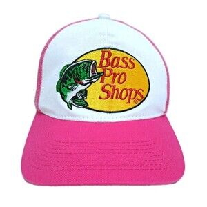 Bass Pro Shops Hat Womens Pink White Mesh Snapback Gone Fishing Cap Trucker
